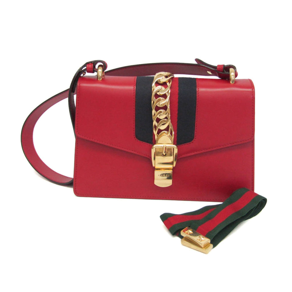 Gucci Sylvie Leather Red Leather Shoulder Bag Bag (Pre-Owned)