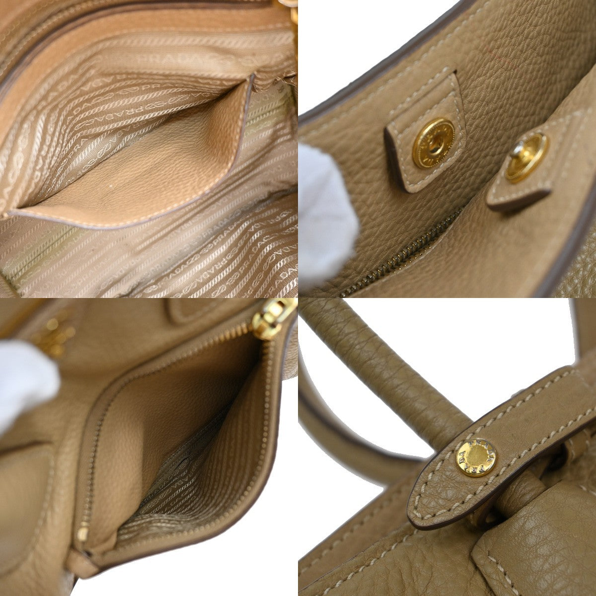 Prada Front Pocket Wing Convertible Vitello Daino Beige Leather Tote Bag Bag (Pre-Owned)