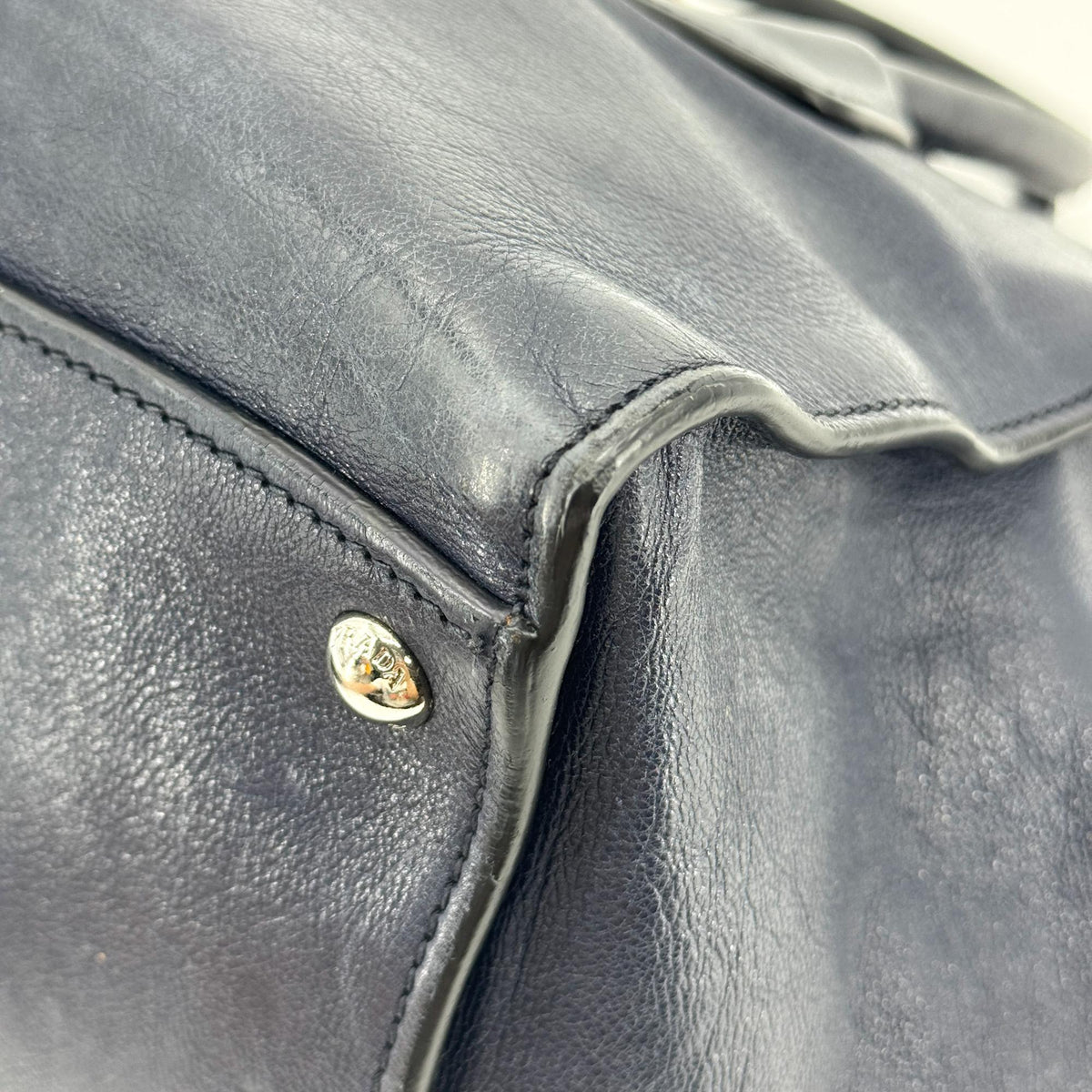 Prada Twin Pocket Convertible Leather Navy Leather Tote Bag Bag (Pre-Owned)