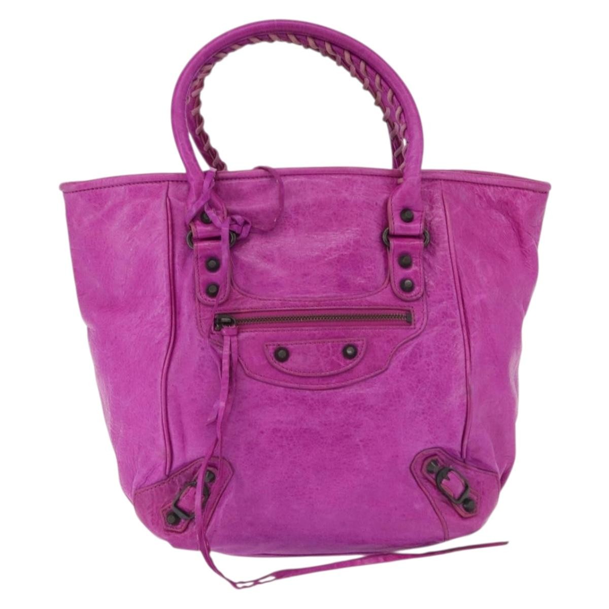 Balenciaga Classic Studs Sunday Tote Leather Purple Leather Handbag (Pre-Owned)