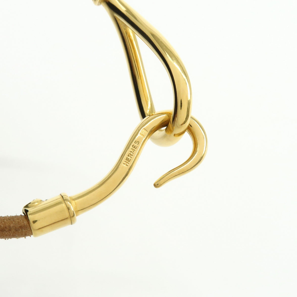 Hermes Jumbo Hook Braided Leather And Metal Brown Leather Bracelet Jewelry (Pre-Owned)