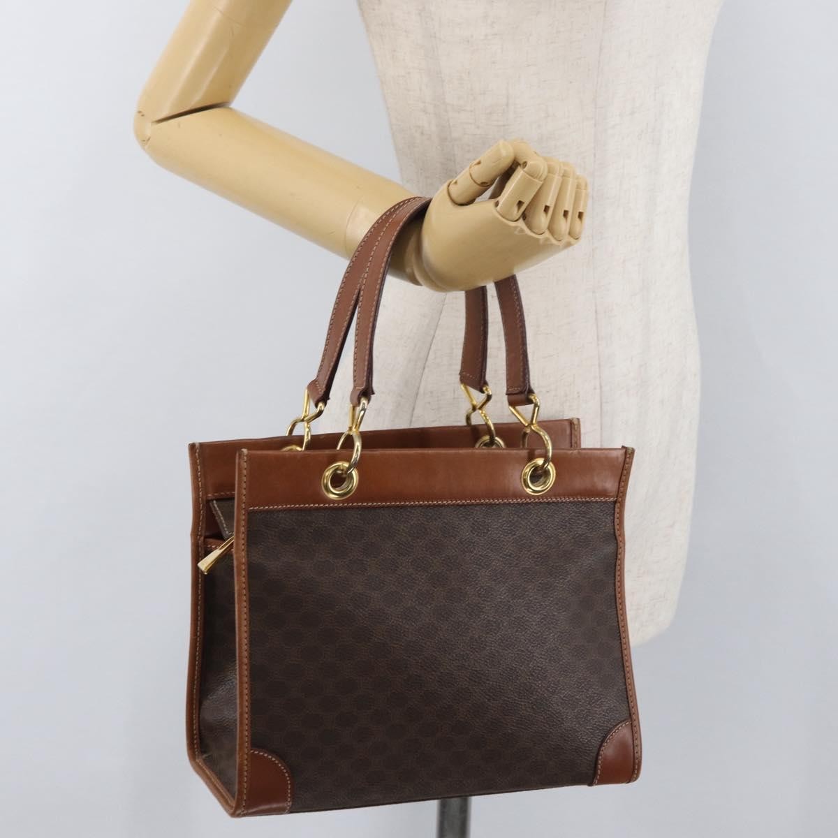 Celine Vintage Macadam Canvas And Leather Brown Canvas Tote Bag Bag (Pre-Owned)