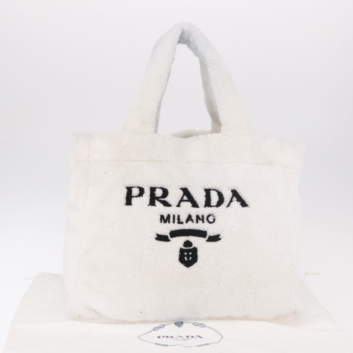 Prada Logo Terry Cloth White Cloth Tote Bag Bag (Pre-Owned)