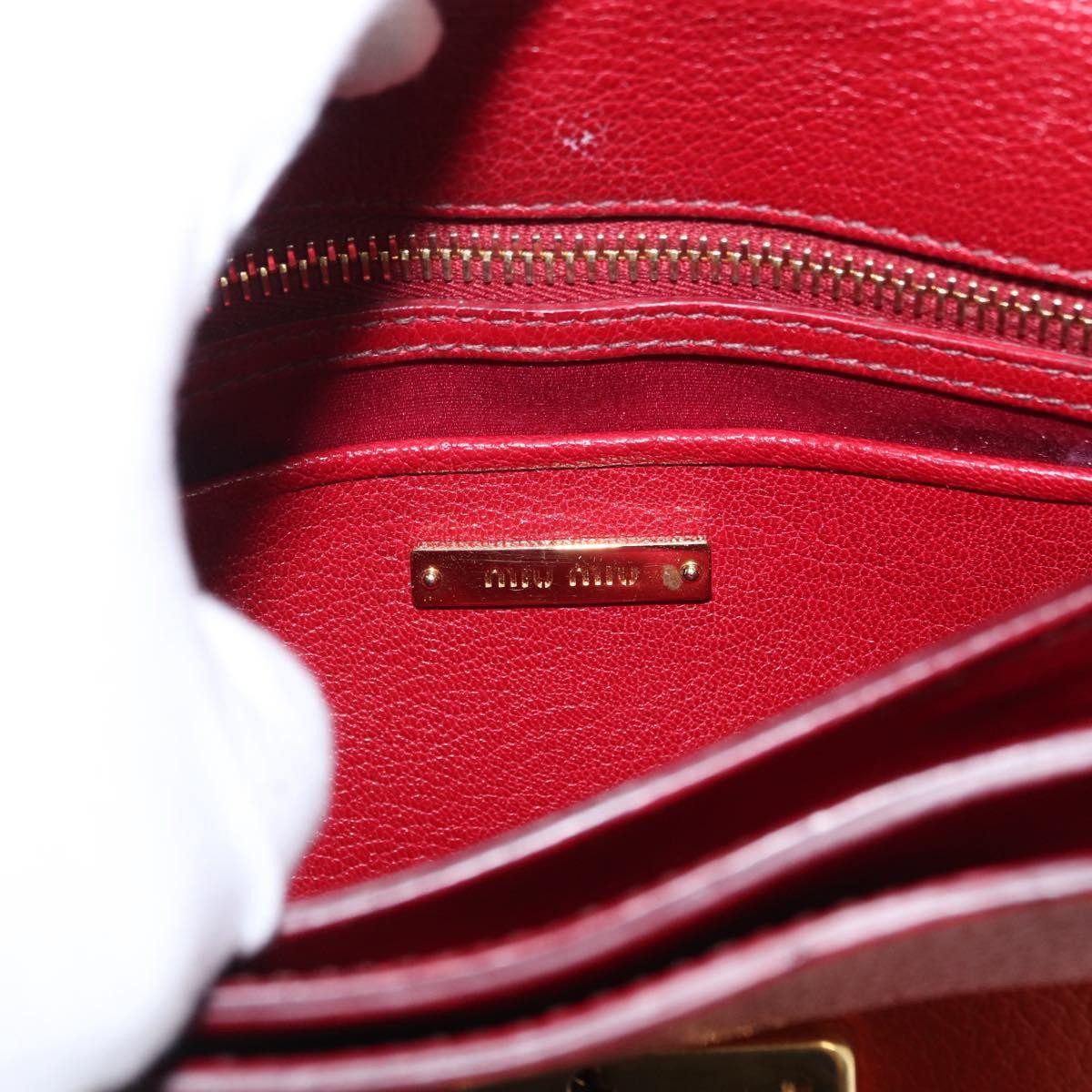 Miu Miu Madras Top Handle Leather Red Leather Handbag (Pre-Owned)