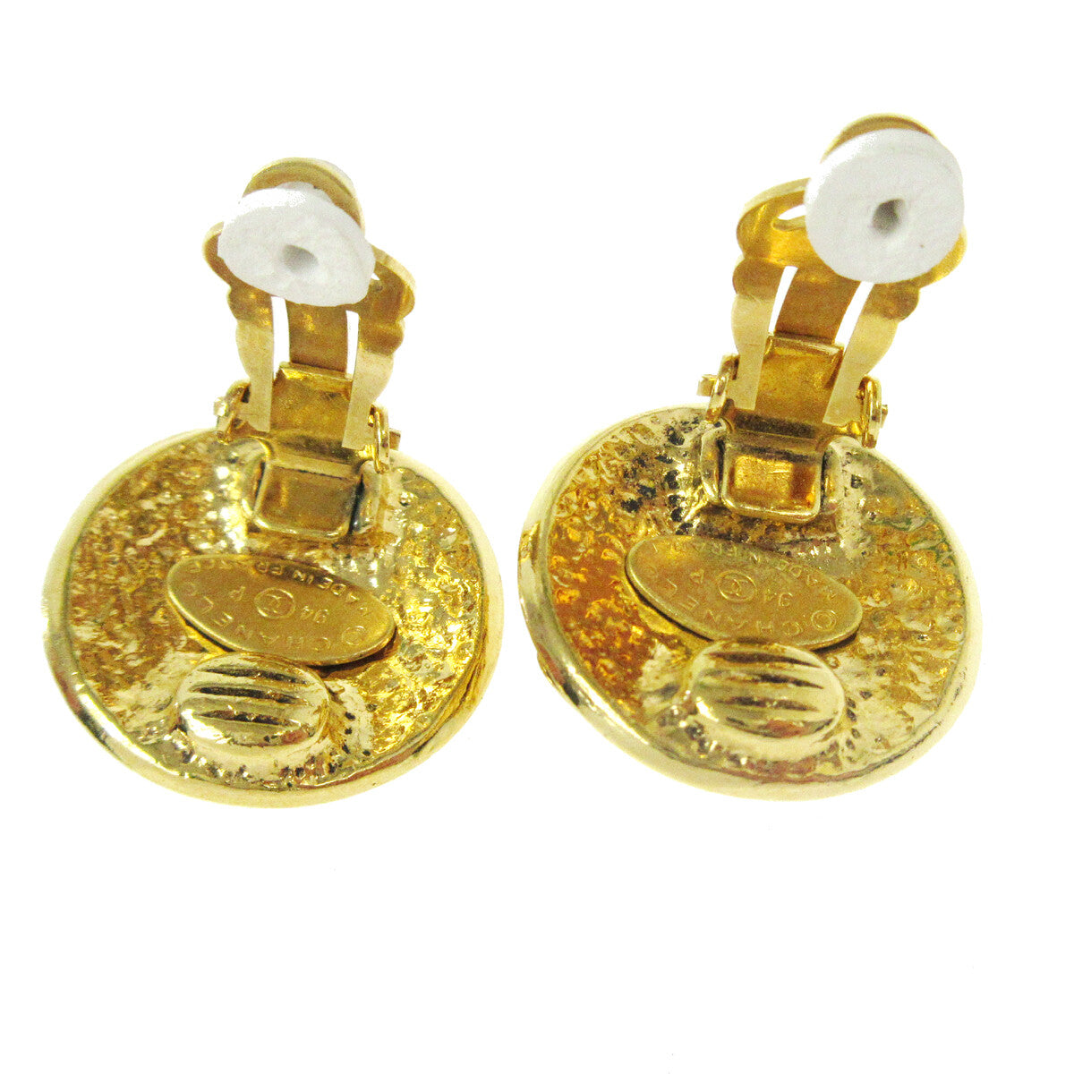 Chanel Cc Button Clip-On Metal Gold Gold_Plated Earrings Jewelry (Pre-Owned)