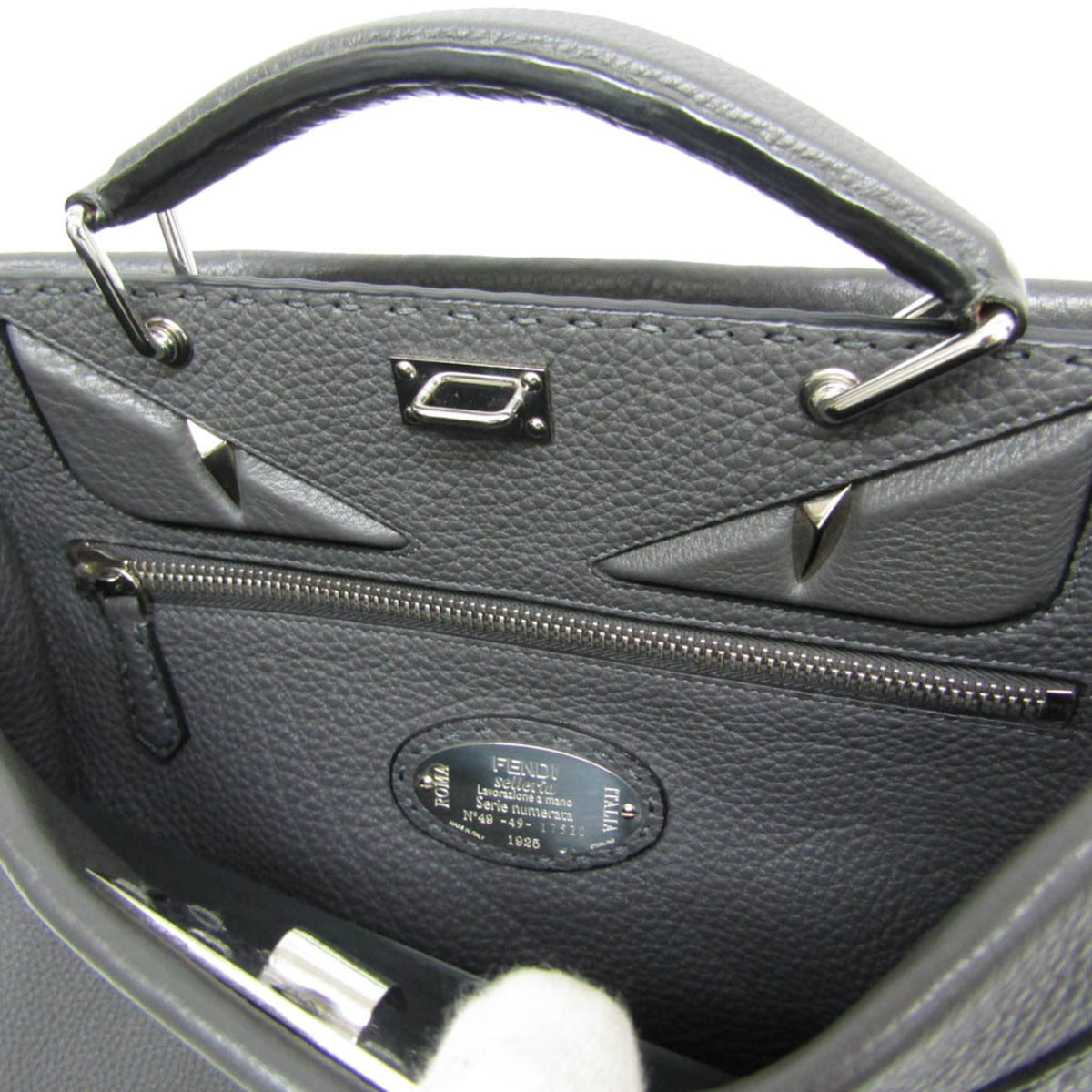 Fendi Monster Selleria Peekaboo Fit Leather Gray Leather Handbag (Pre-Owned)