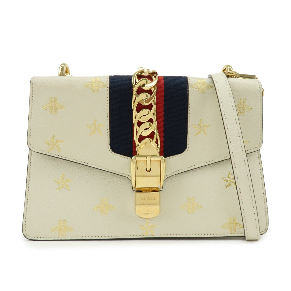 Gucci Sylvie Belt Leather Beige Calfskin Handbag (Pre-Owned)