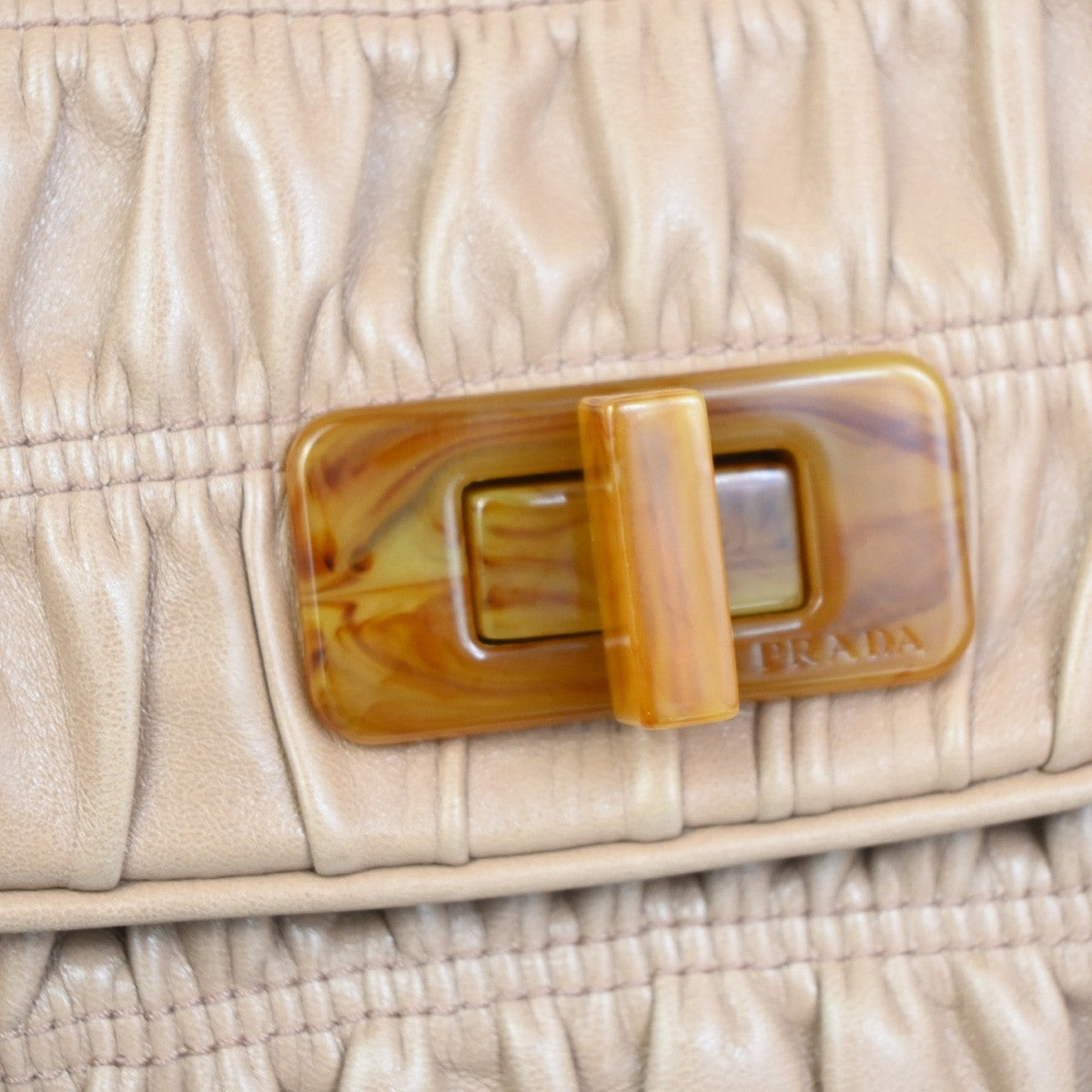 Prada Turnlock Nappa Gaufre Beige Leather Shoulder Bag Bag (Pre-Owned)