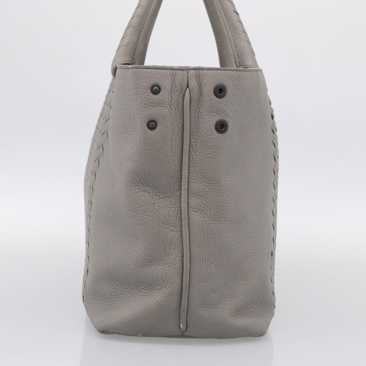 Bottega Veneta Side Snap Leather And Intrecciato Nappa Gray Leather Tote Bag Bag (Pre-Owned)