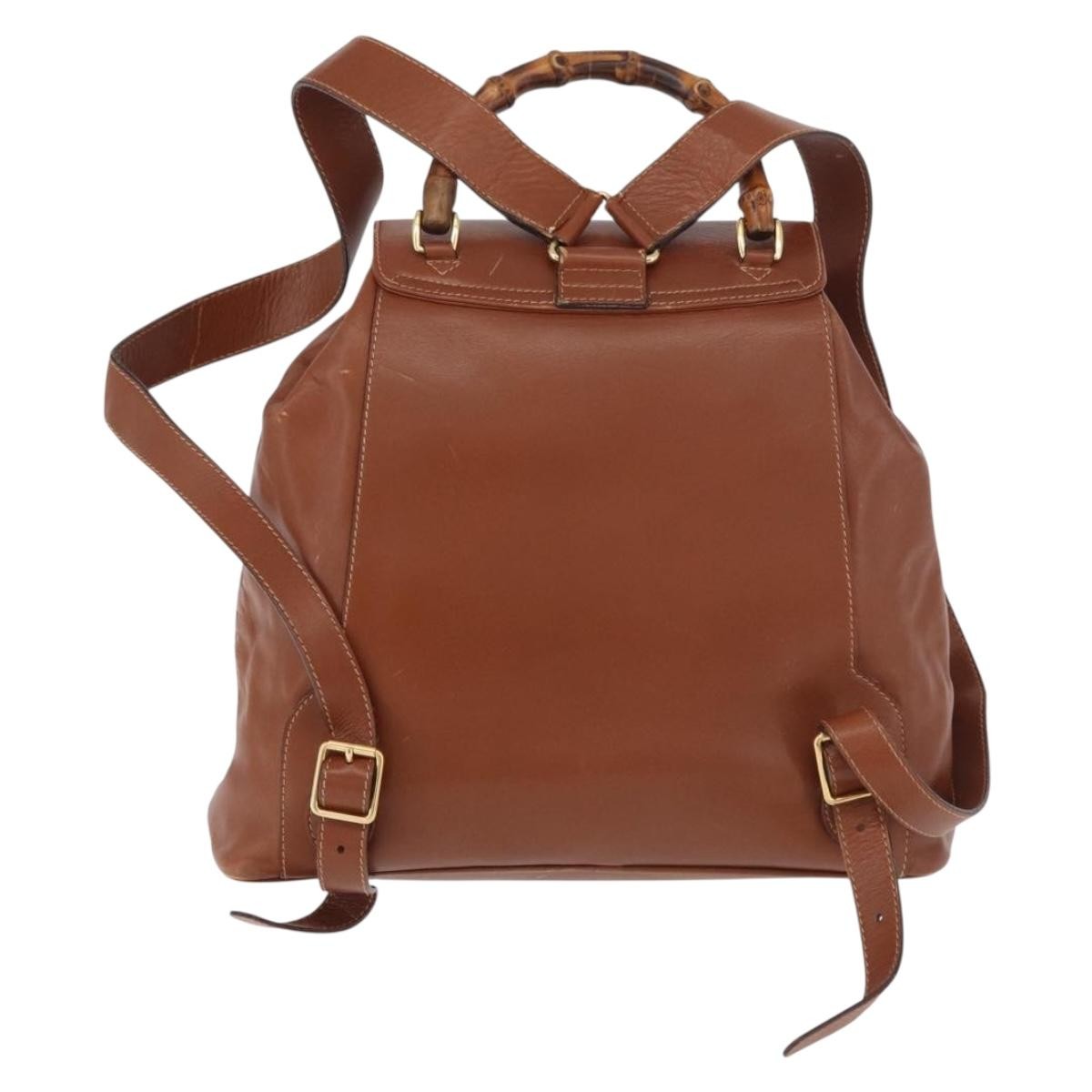Gucci Vintage Bamboo Leather Brown Leather Backpack Bag (Pre-Owned)