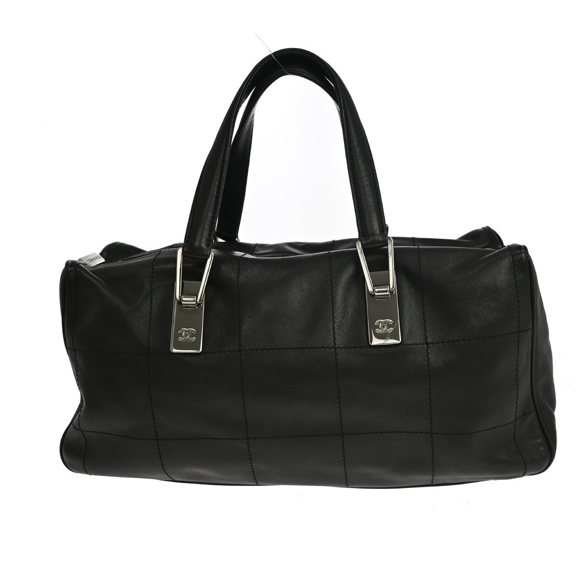 Chanel Square Stitch Cc Boston Quilted Leather Black Leather Handbag (Pre-Owned)