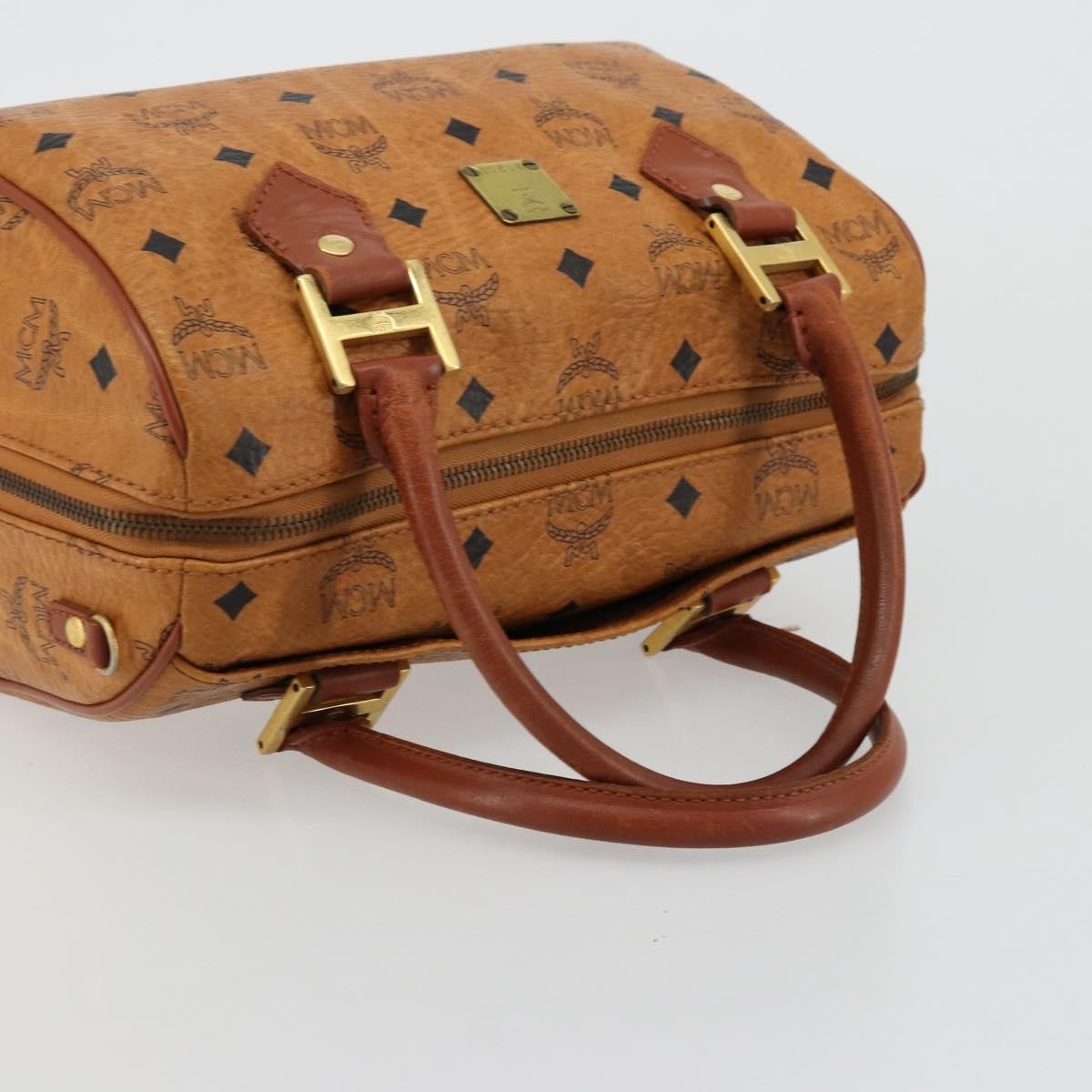 MCM Vicetos Logogram Boston Brown Leather Travel Bag Bag (Pre-Owned)