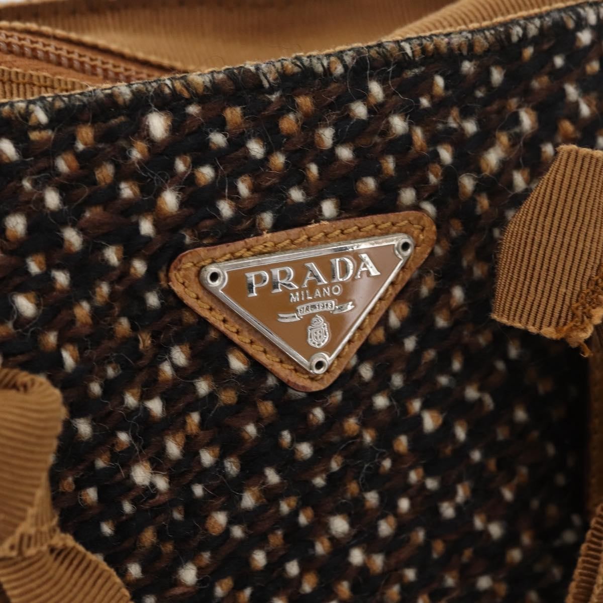 Prada Convertible Open Tweed Brown Canvas Tote Bag Bag (Pre-Owned)