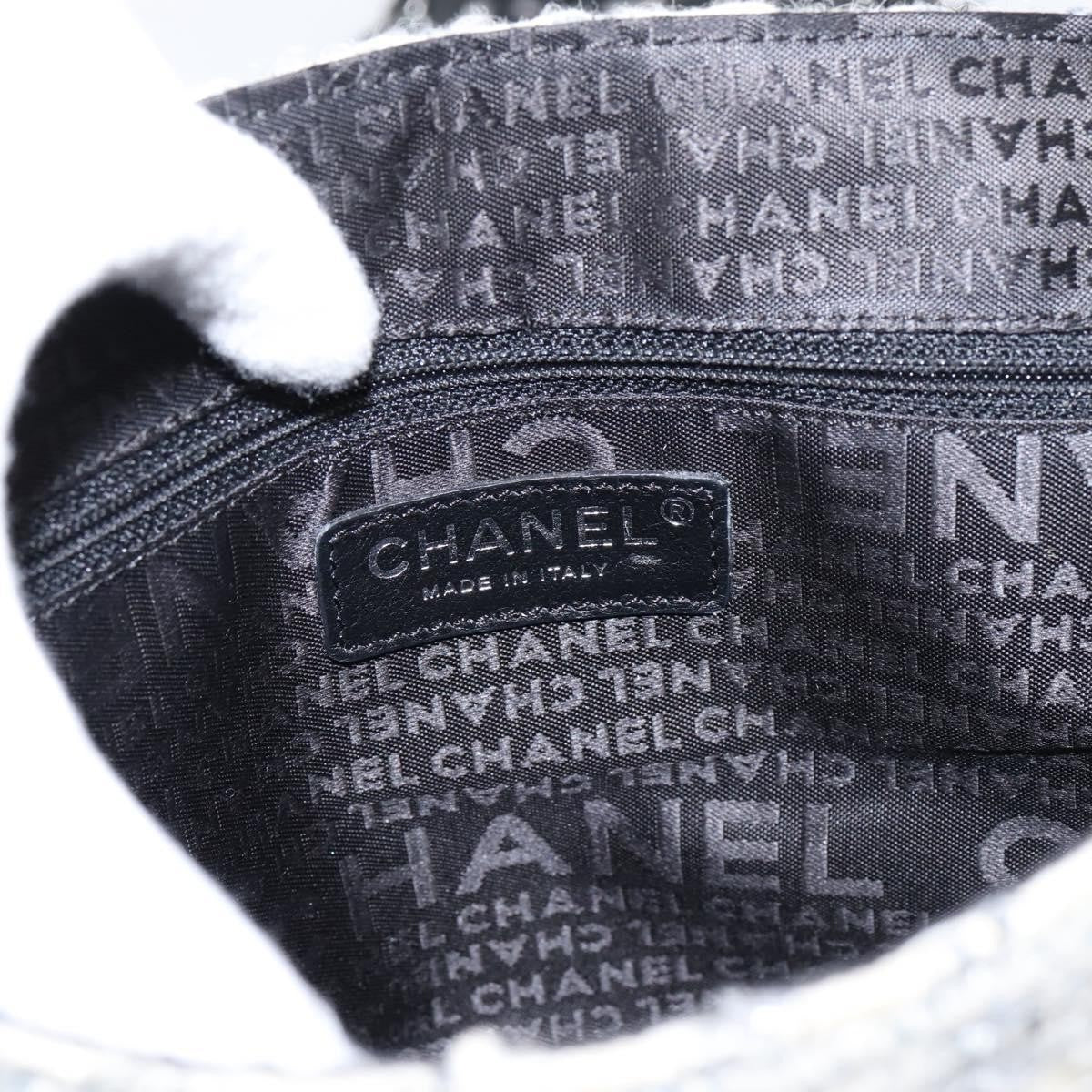 Chanel Camellia Messenger Tweed Gray Canvas Shoulder Bag Bag (Pre-Owned)