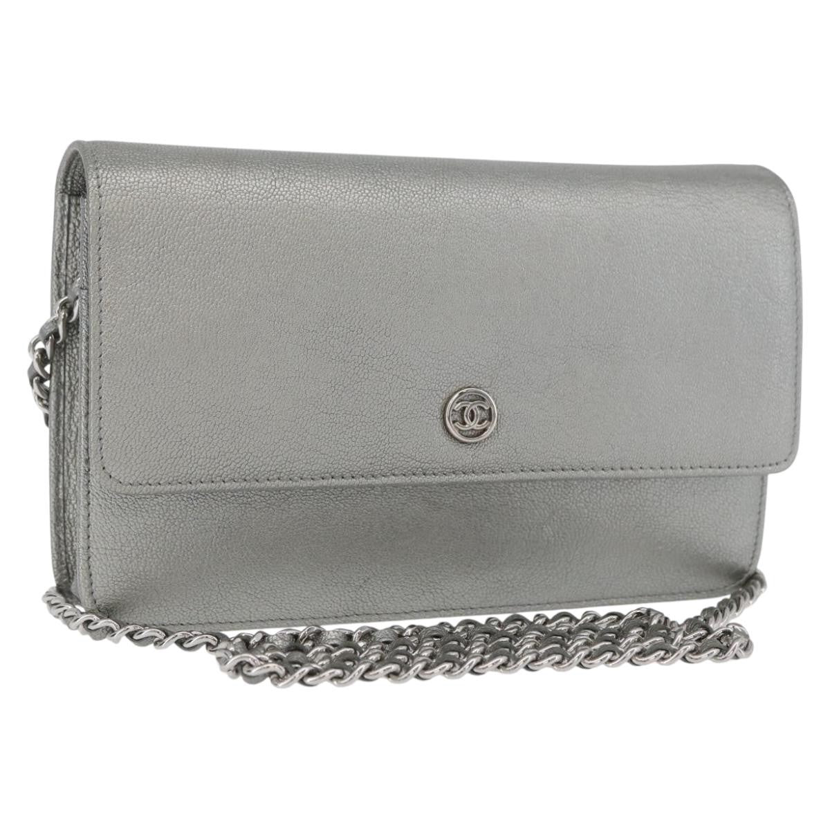 Chanel Round Cc Wallet On Chain Goatskin Silver Leather Crossbody Bag Bag (Pre-Owned)