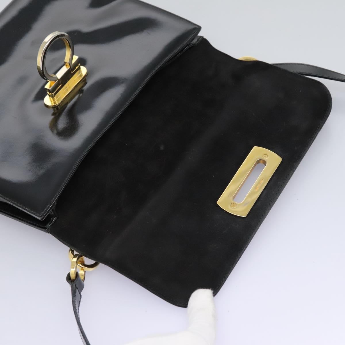Salvatore Ferragamo Gancini Flap Patent Leather Black Patent_Leather Shoulder Bag Bag (Pre-Owned)