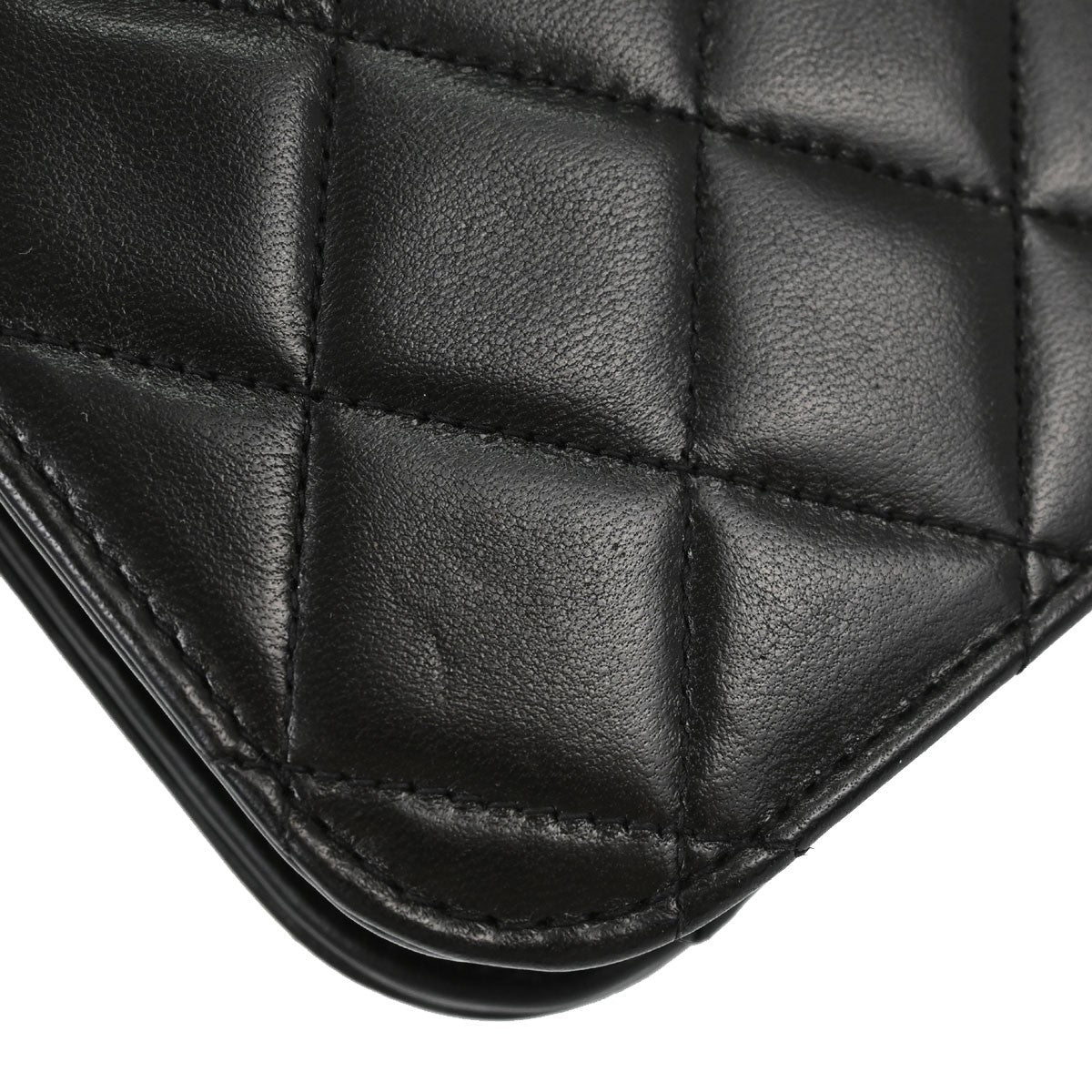 Chanel Vintage Full Flap Quilted Lambskin Black Leather Shoulder Bag Bag (Pre-Owned)