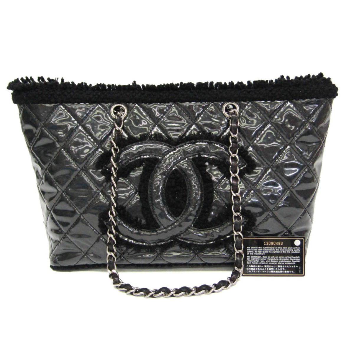 Chanel Funny Tweed Quilted Vinyl Black Plastic Tote Bag Bag (Pre-Owned)