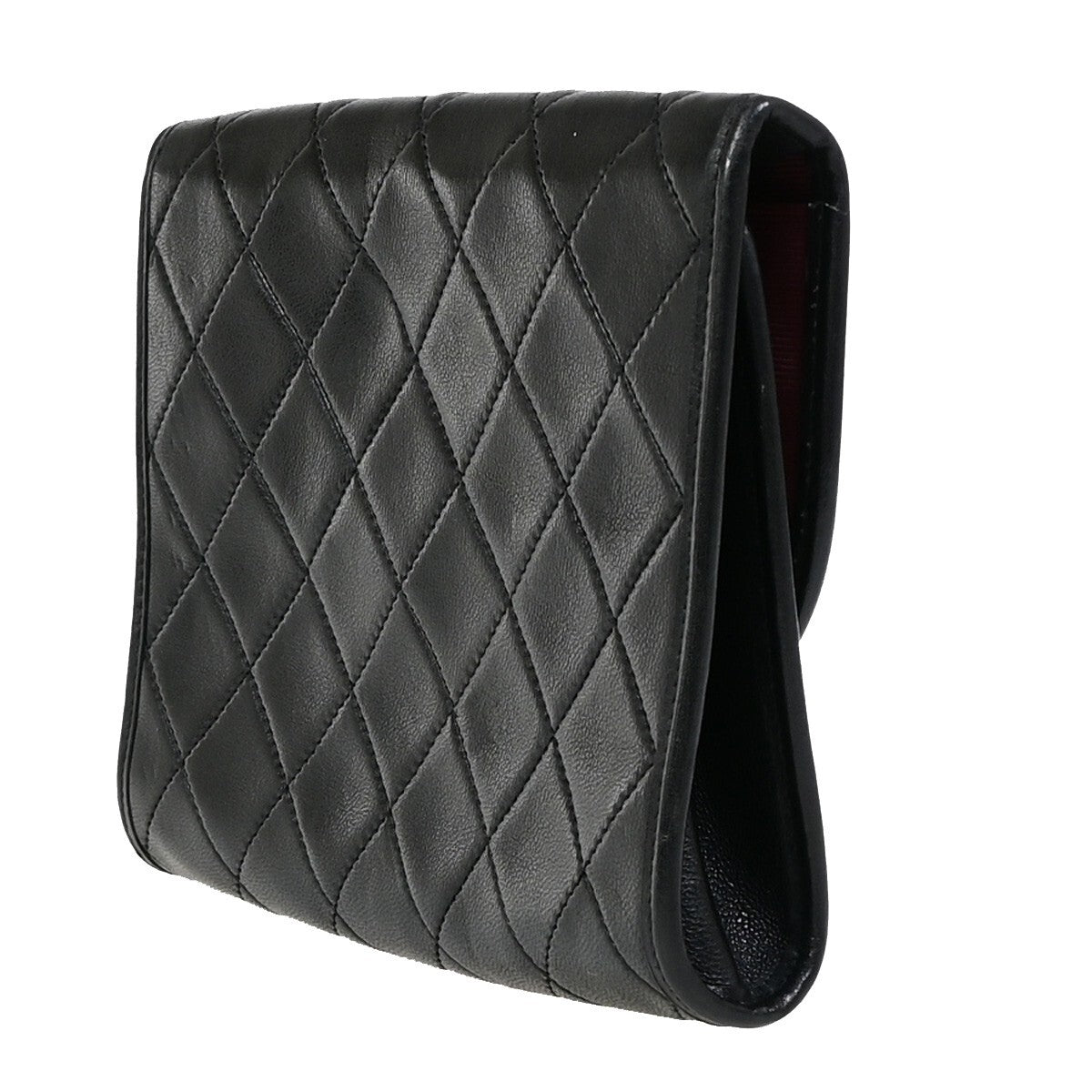 Chanel Vintage Round Flap Quilted Lambskin Black Leather Bag (Pre-Owned)