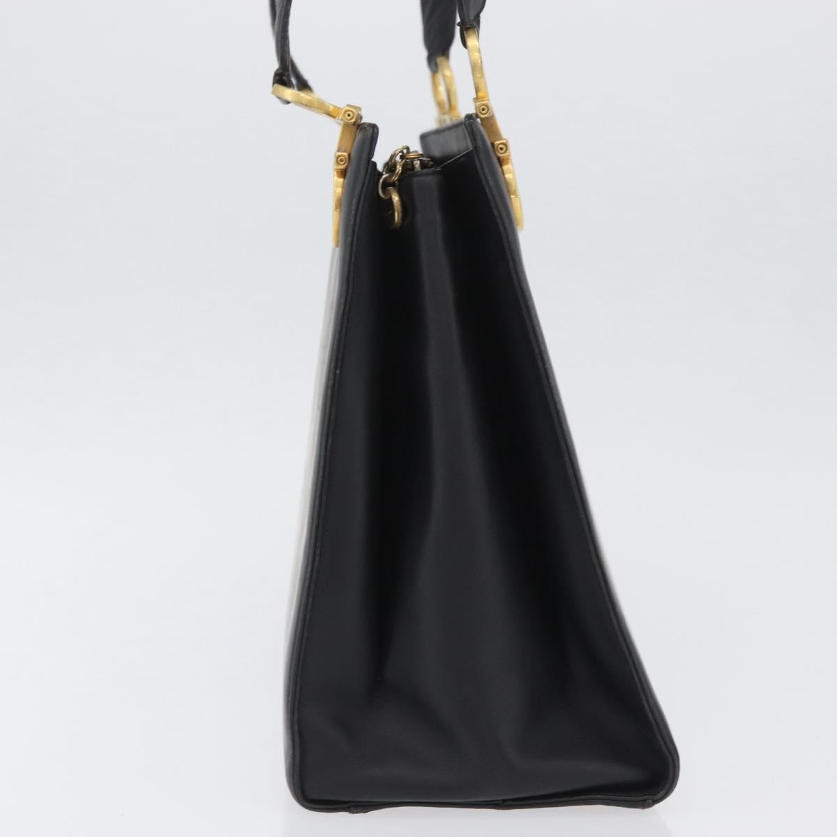 Salvatore Ferragamo Gancini Tote Leather Black Leather Tote Bag Bag (Pre-Owned)