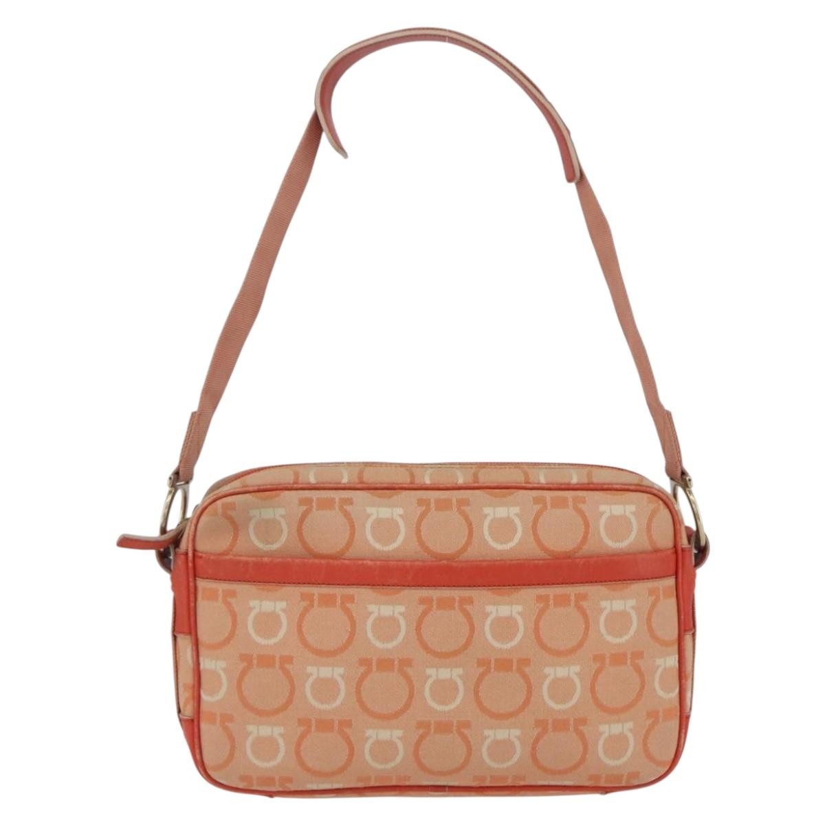 Salvatore Ferragamo Gancini Canvas Orange Canvas Shoulder Bag Bag (Pre-Owned)