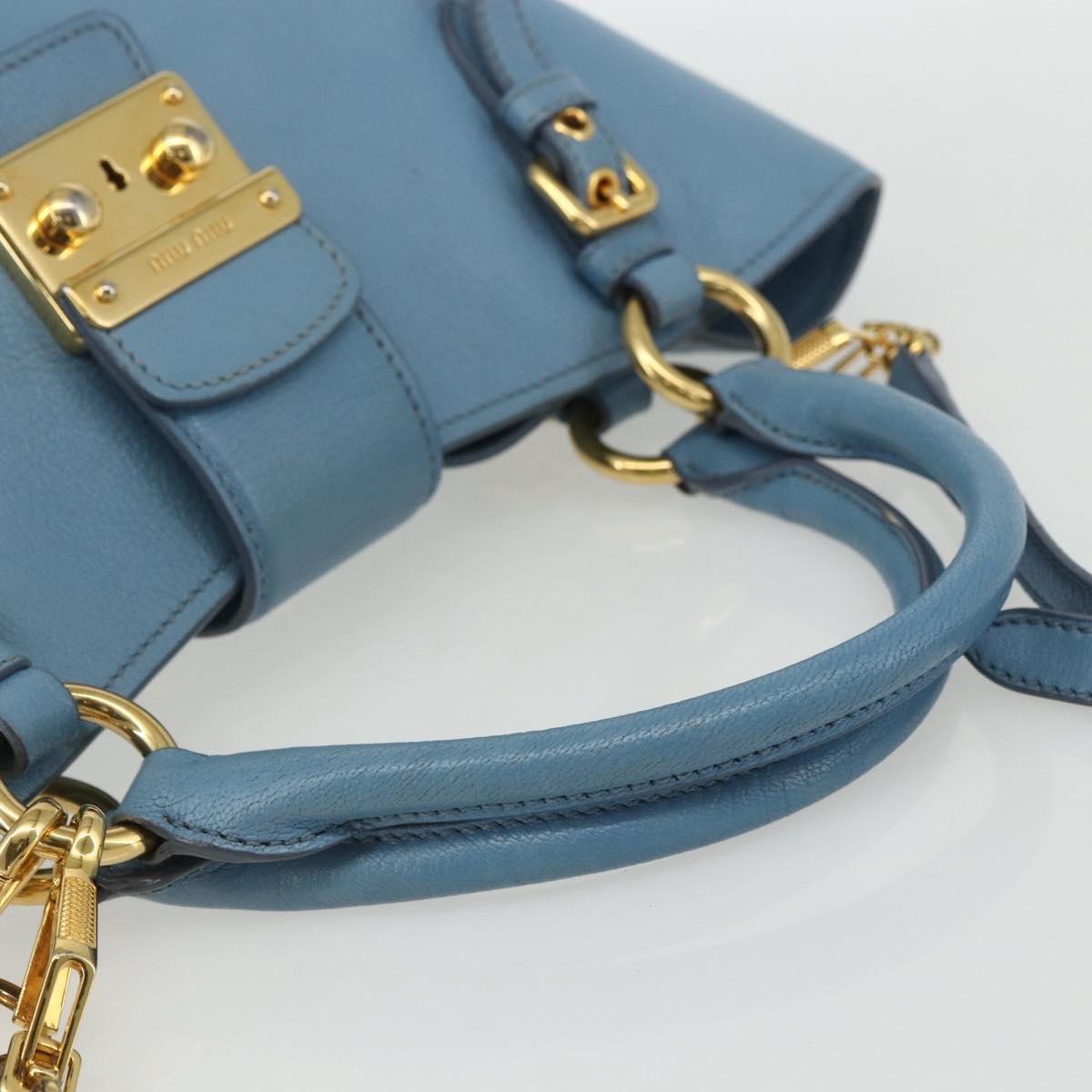 Miu Miu Madras Convertible Lock Leather Blue Leather Tote Bag Bag (Pre-Owned)