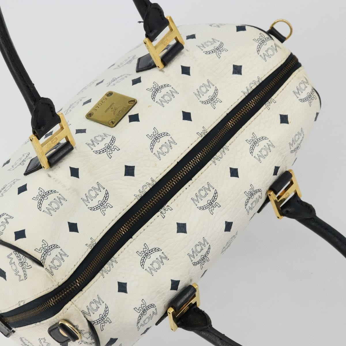 MCM Visetos Logogramme Leather White Leather Handbag (Pre-Owned)