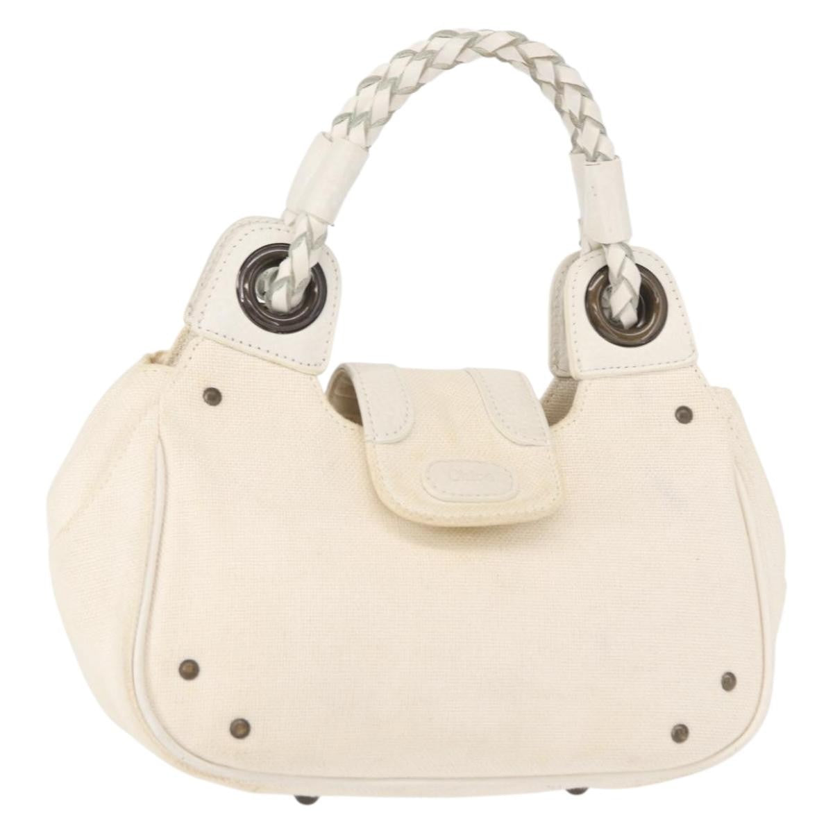 Chloe Vintage Leather White Canvas Handbag (Pre-Owned)
