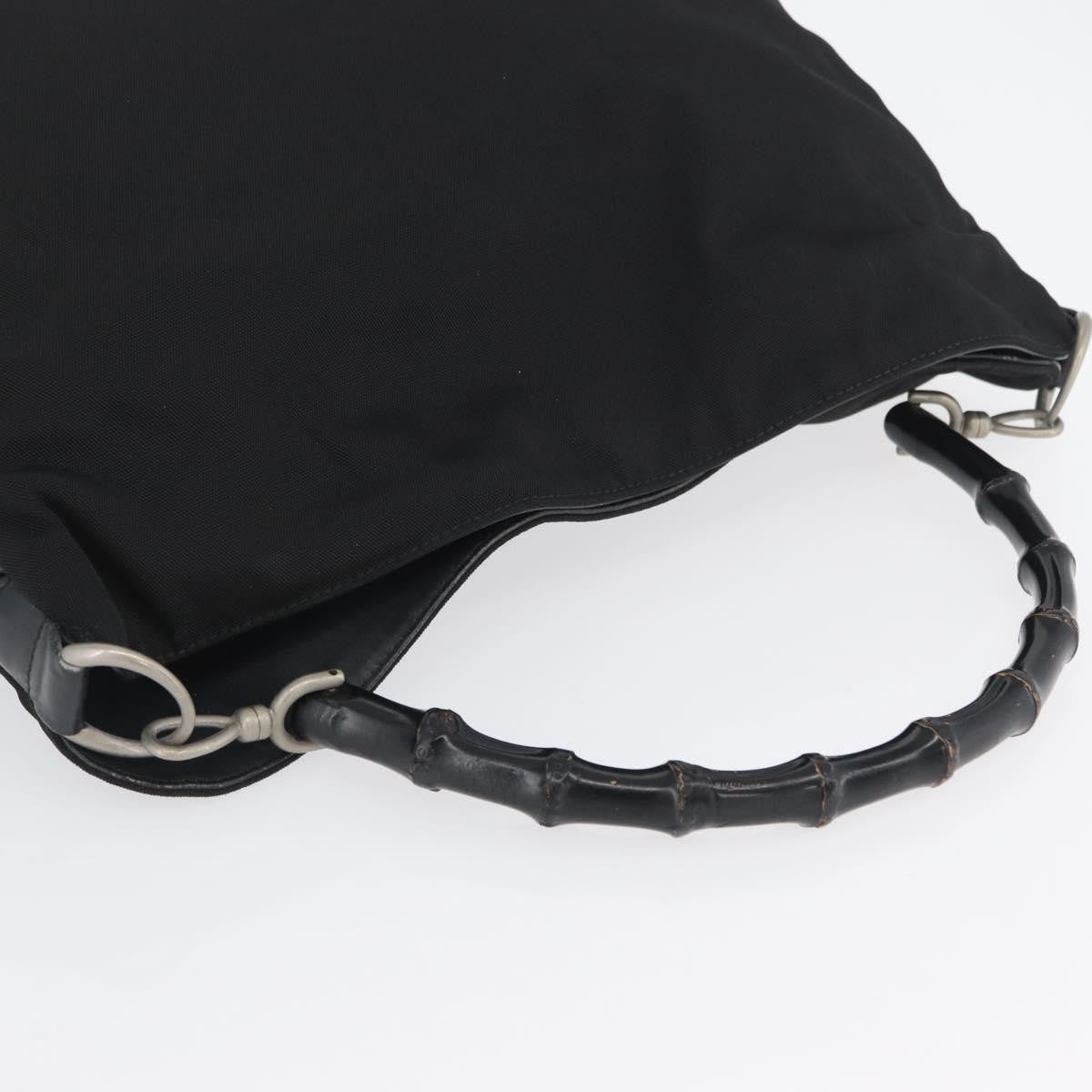 Gucci Vintage Bamboo Handle Nylon Black Nylon Handbag (Pre-Owned)