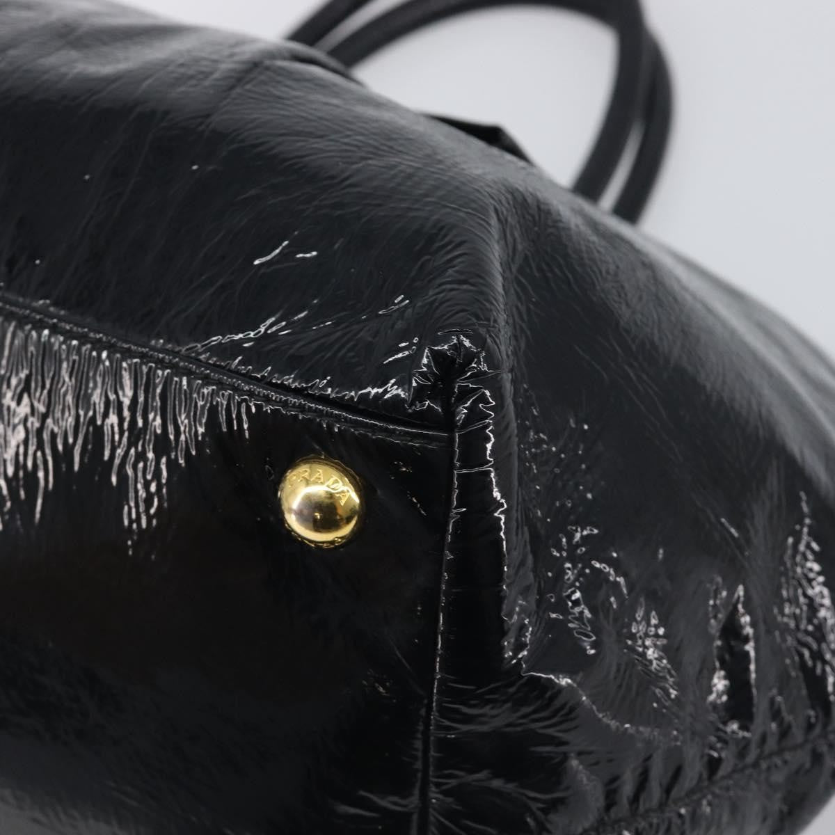 Prada Bow Top Handle Patent Leather Black Patent_Leather Handbag (Pre-Owned)