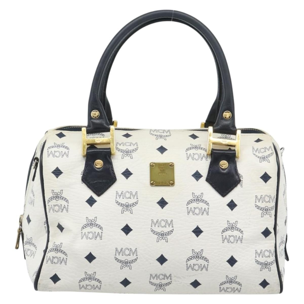 MCM Visetos Logogramme Leather White Leather Handbag (Pre-Owned)