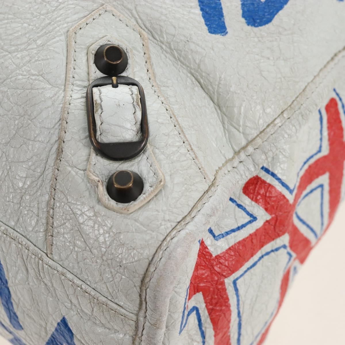 Balenciaga City Graffiti Classic Studs Leather White Leather Handbag (Pre-Owned)