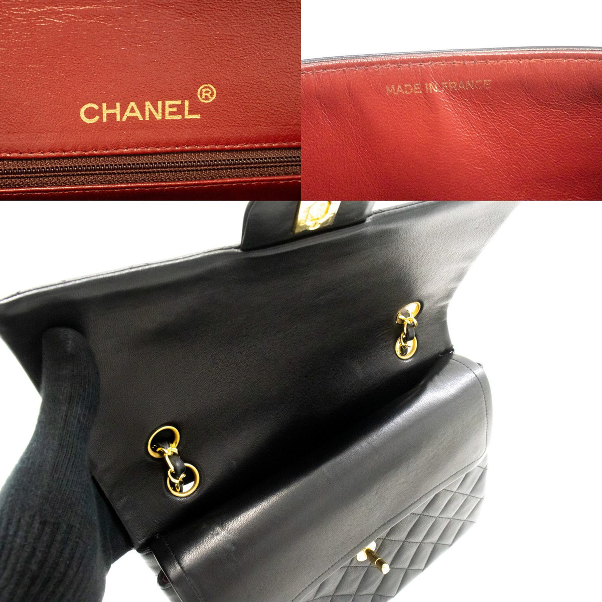 Chanel Vintage Square Classic Double Flap Quilted Leather Black Leather Handbag (Pre-Owned)