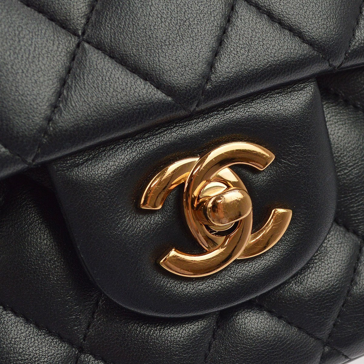 Chanel Classic Timeless Double Flap Quilted Lambskin Black Leather Handbag (Pre-Owned)