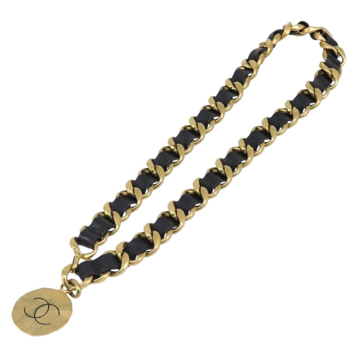 Chanel Vintage Chain Belt Metal And Leather Black Leather Belts Accessory (Pre-Owned)