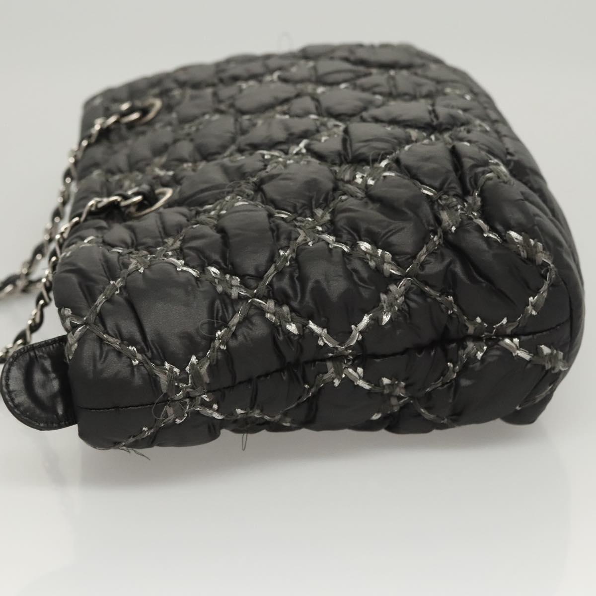 Chanel Tweed On Stitch Zip Tote Quilted Nylon Black Nylon Shoulder Bag Bag (Pre-Owned)