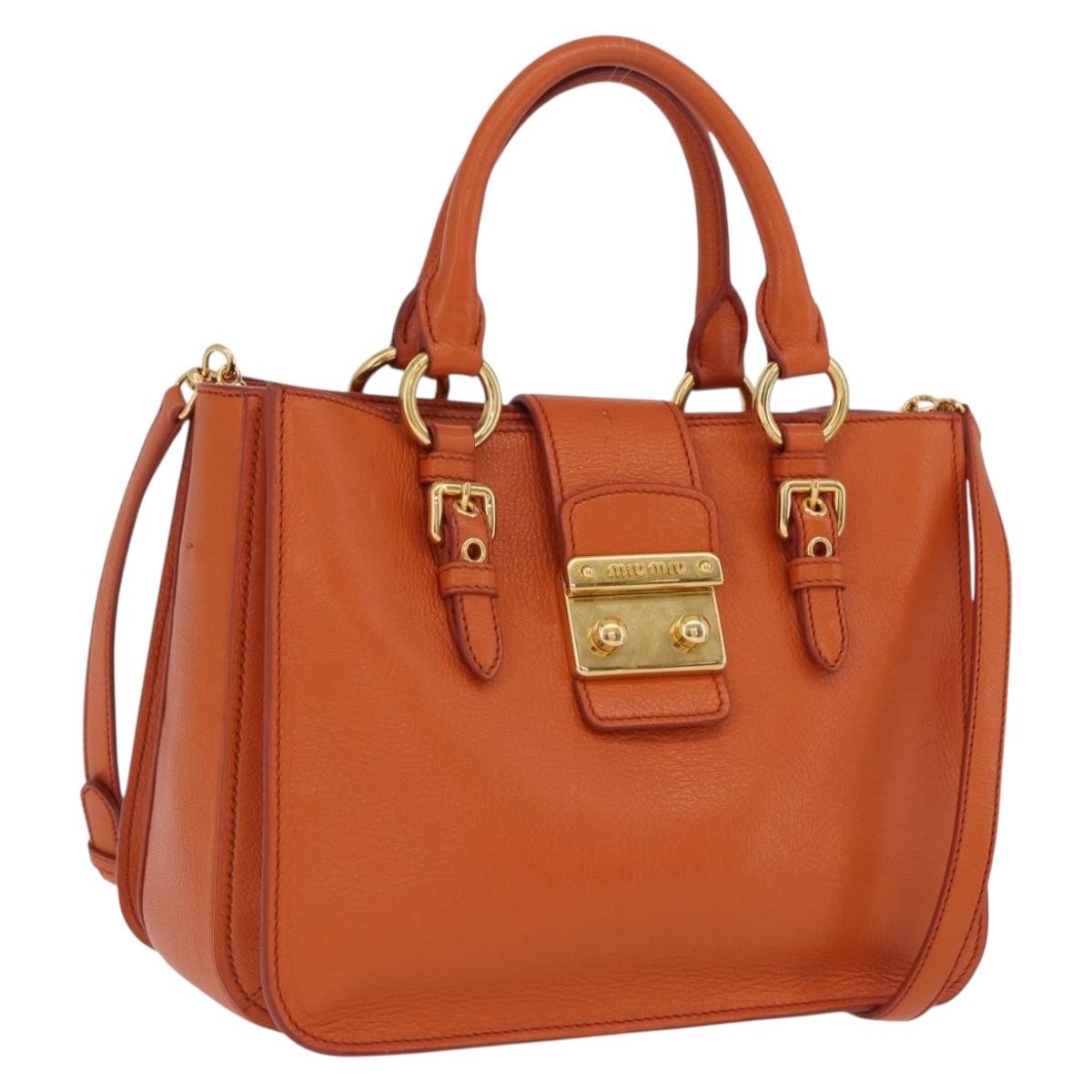 Miu Miu Front Pocket Convertible Satchel Leather Orange Leather Handbag (Pre-Owned)