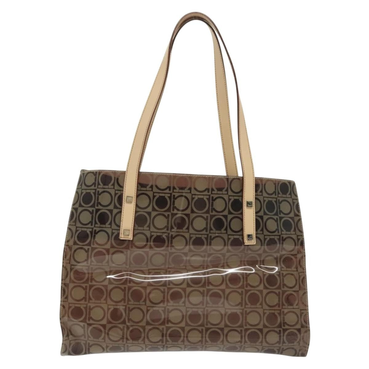 Salvatore Ferragamo Gancini Tote Vinyl Brown Plastic Tote Bag Bag (Pre-Owned)