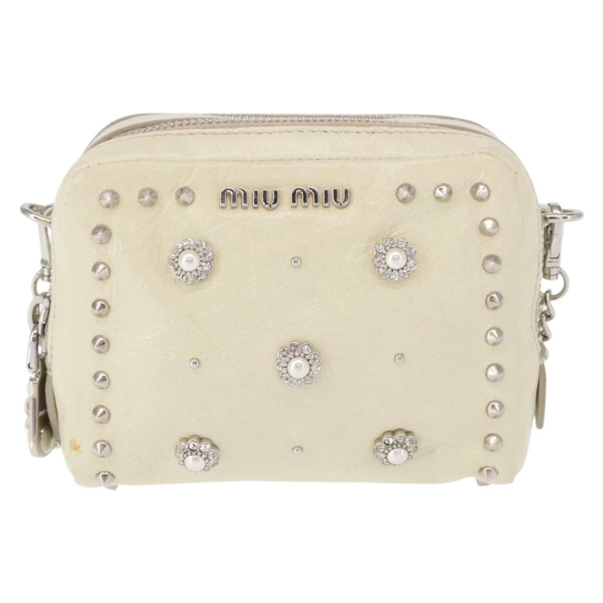 Miu Miu Chain Leather Ecru Leather Shoulder Bag Bag (Pre-Owned)