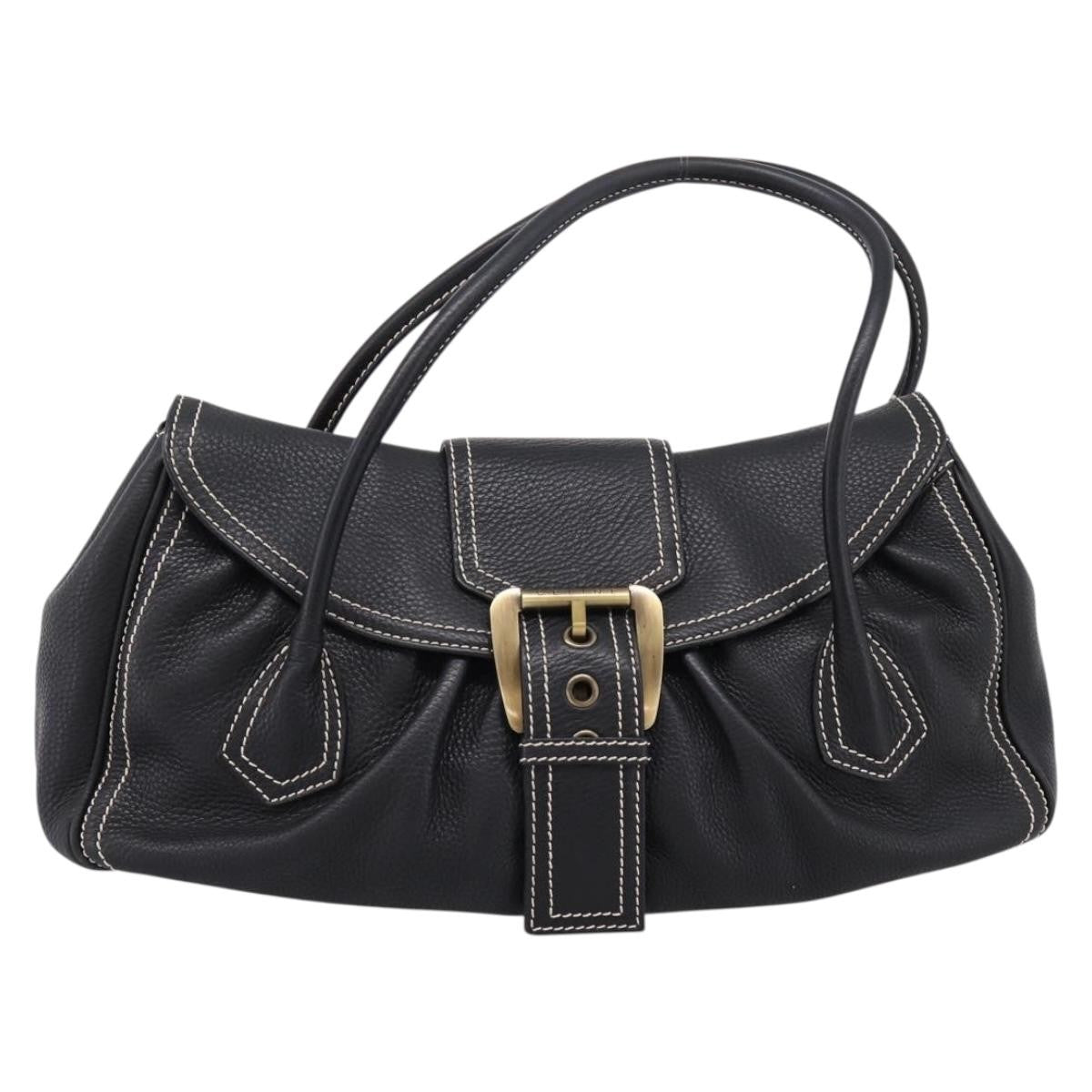 Celine Shoulder Leather Black Leather Shoulder Bag Bag (Pre-Owned)
