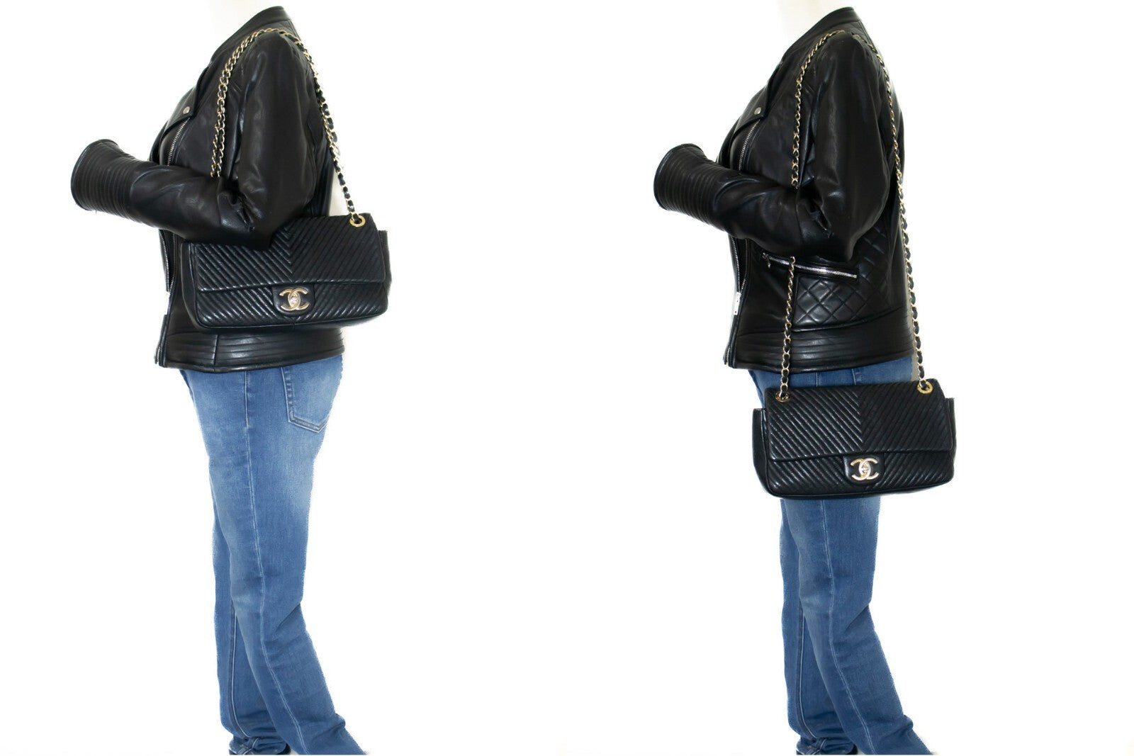 Chanel Classic Single Flap Chevron Lambskin Black Leather Shoulder Bag Bag (Pre-Owned)