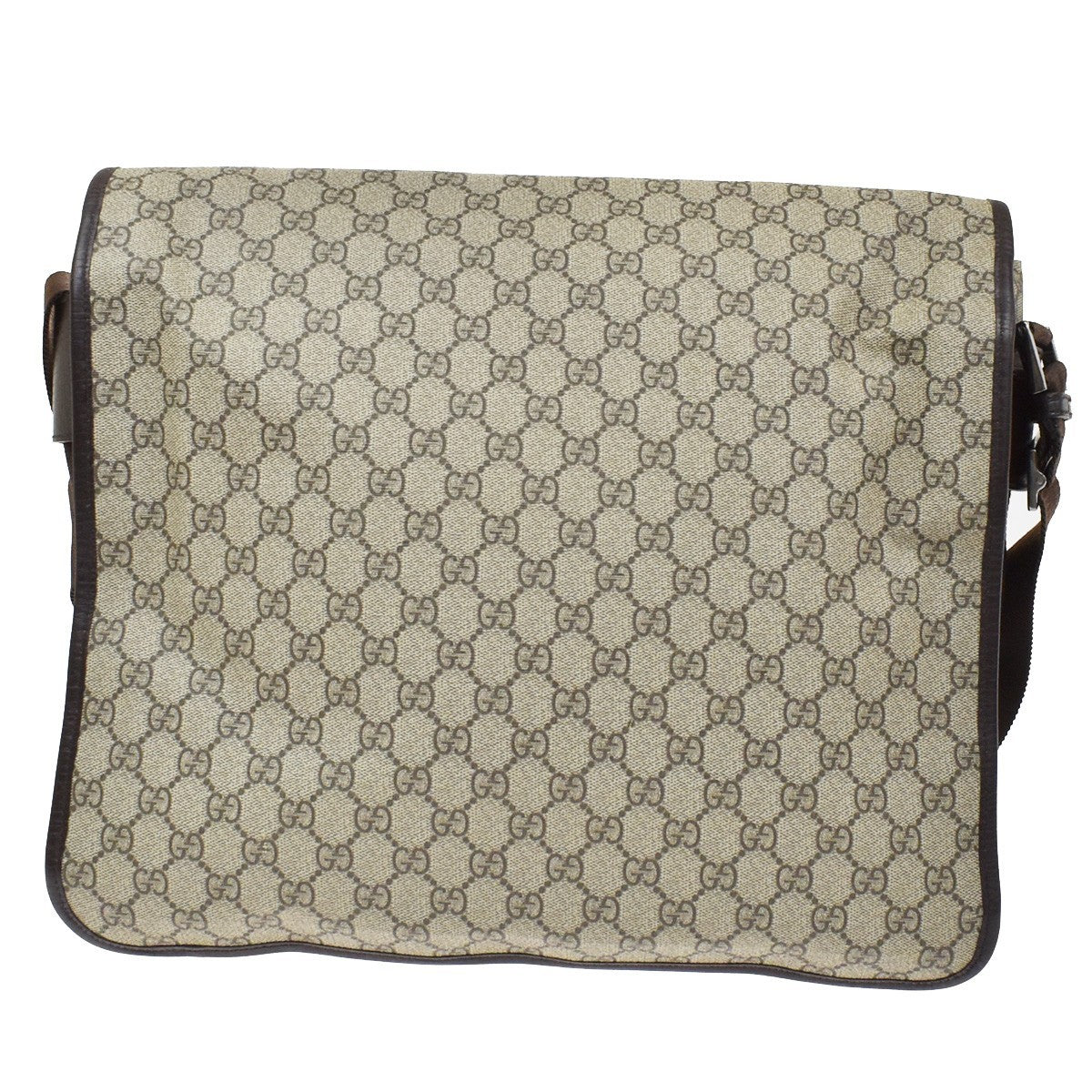 Gucci Web Strap Messenger Gg Coated Canvas Brown Leather Handbag (Pre-Owned)