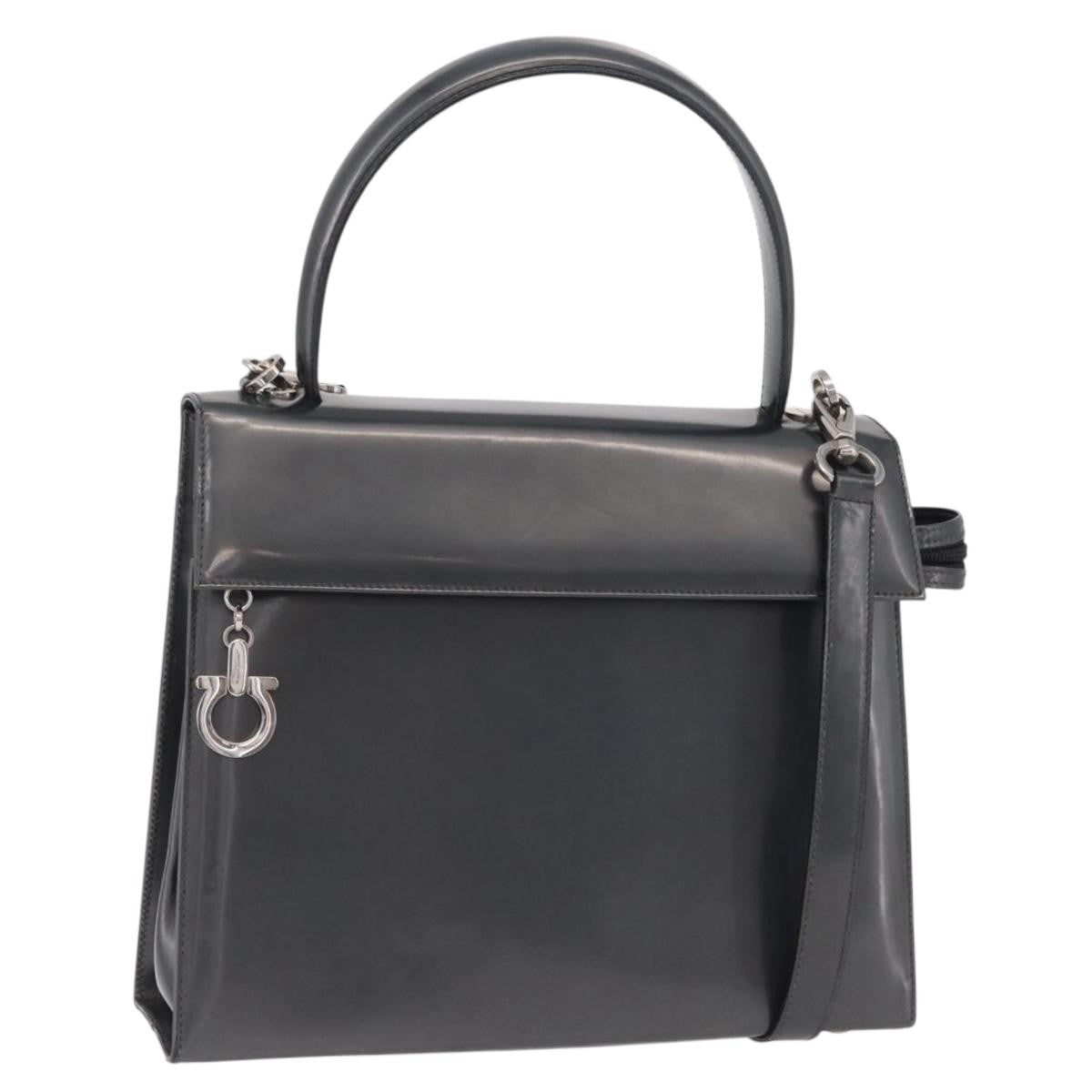 Salvatore Ferragamo Gancini Leather Gray Patent_Leather Handbag (Pre-Owned)