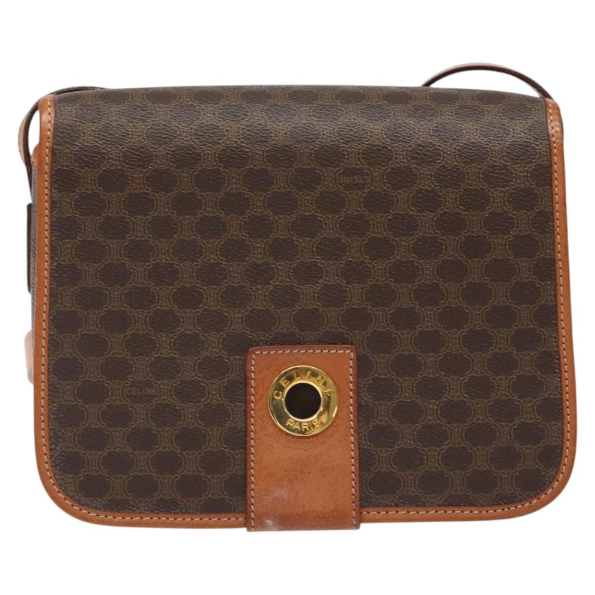Celine Vintage Macadam Circle Logo Canvas And Leather Brown Canvas Shoulder Bag Bag (Pre-Owned)