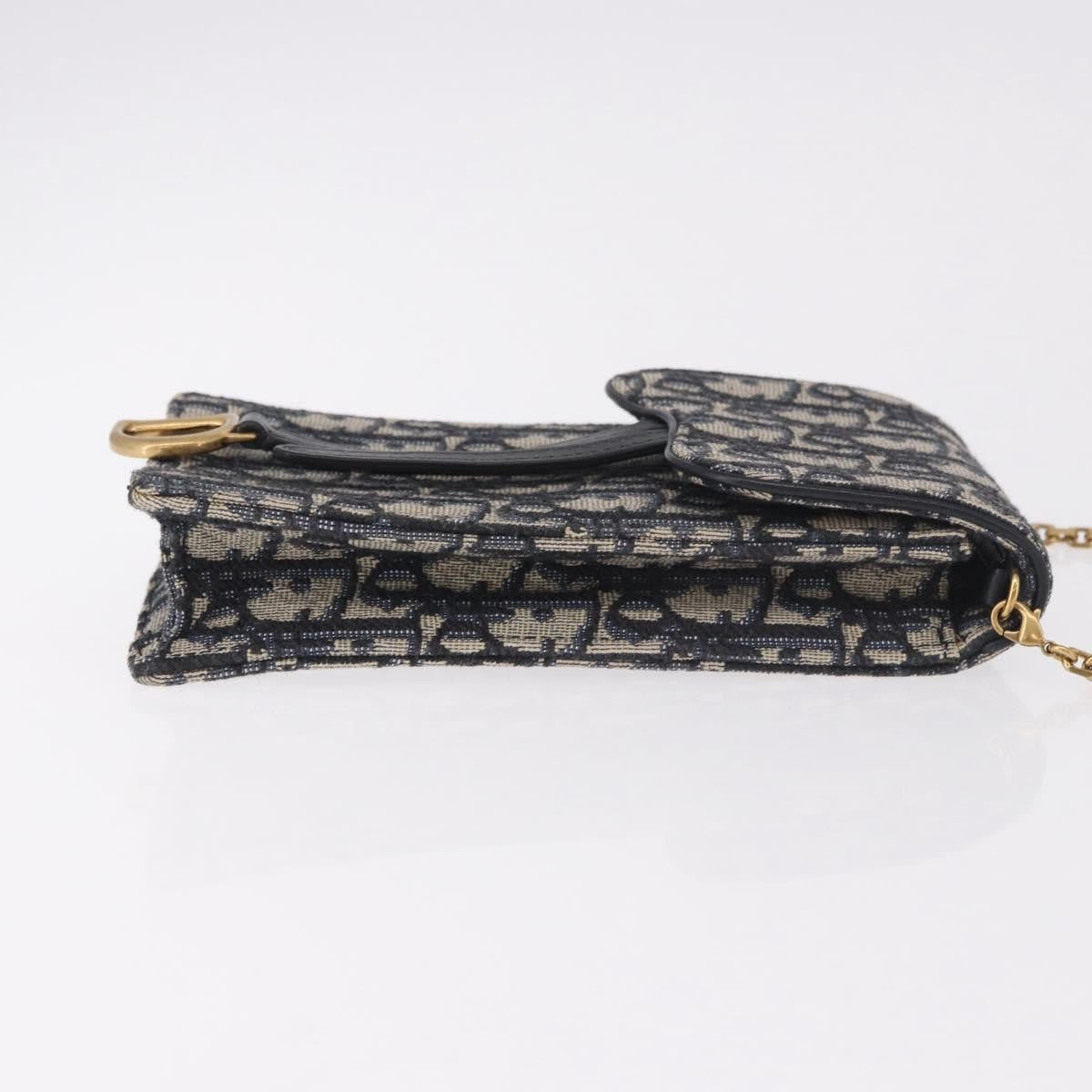 Christian Dior Vertical Saddle Chain Oblique Canvas Navy Canvas Clutche & Pouche Bag (Pre-Owned)