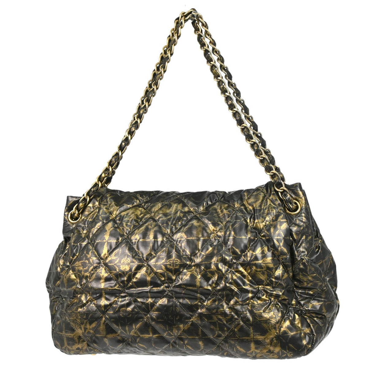 Chanel Accordion Flap Quilted Printed Nylon Black Nylon Shoulder Bag Bag (Pre-Owned)