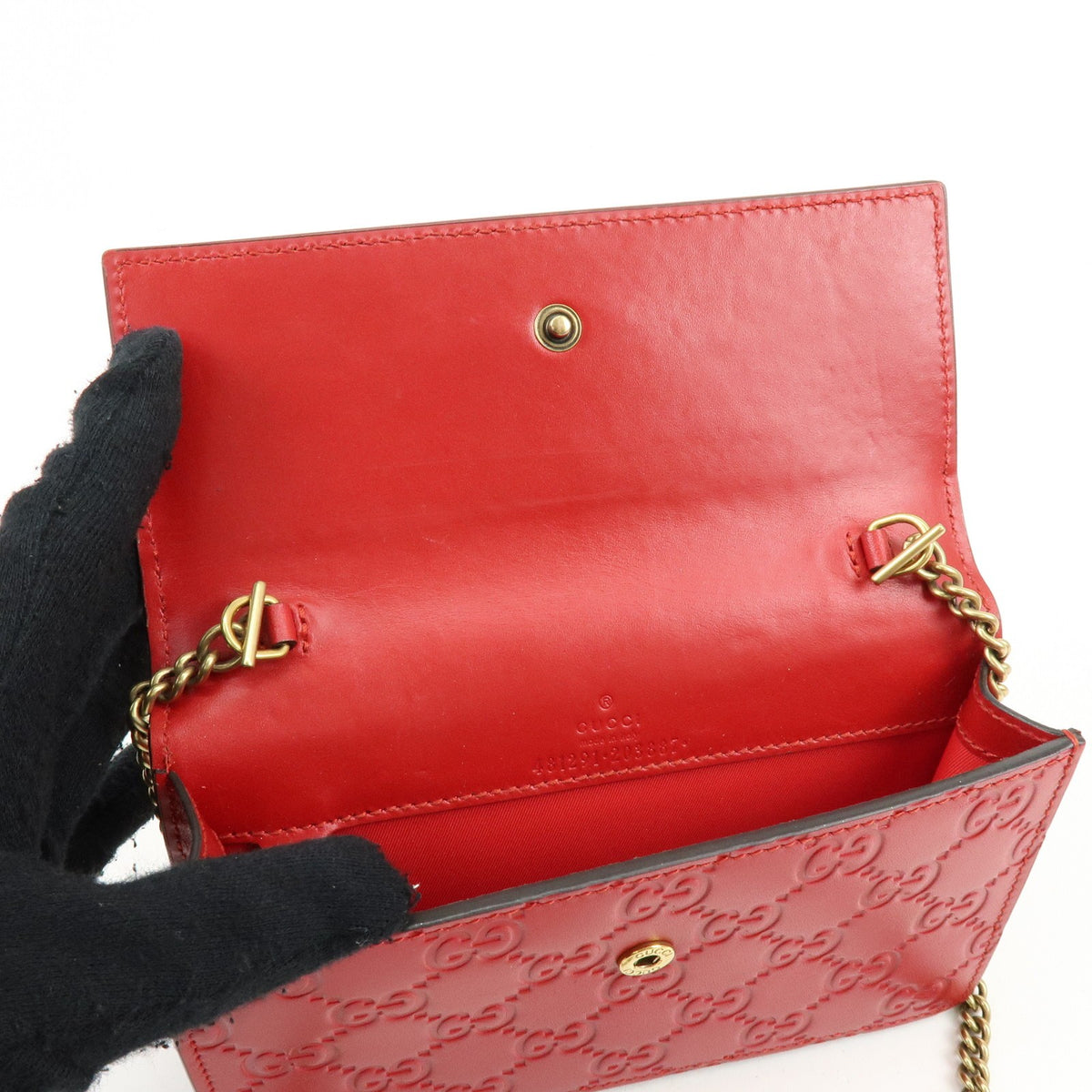 Gucci Cherries Wallet On Chain Guccissima Leather Red Leather Crossbody Bag Bag (Pre-Owned)