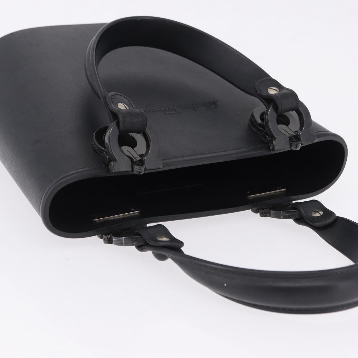 Salvatore Ferragamo Gancini Top Handle Leather Black Rubber Handbag (Pre-Owned)