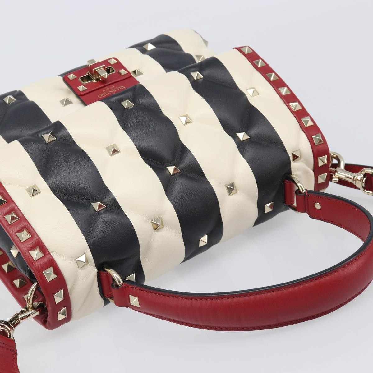 Valentino Garavani Candystud Top Handle Leather Red Leather Handbag (Pre-Owned)