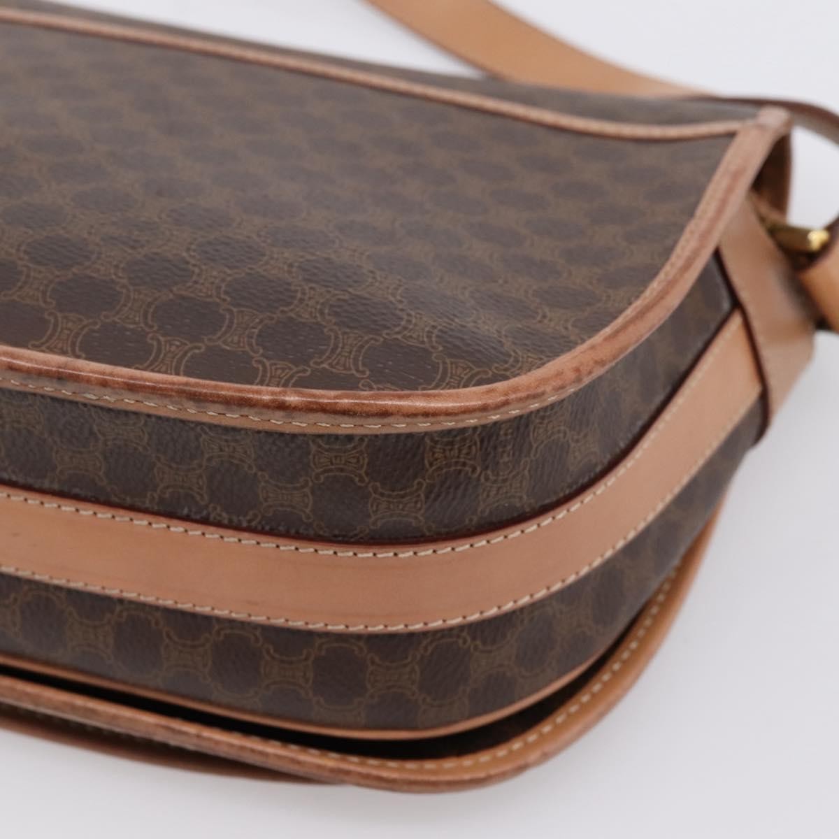 Celine Vintage Saddle Flap Macadam Coated Canvas Brown Canvas Shoulder Bag Bag (Pre-Owned)